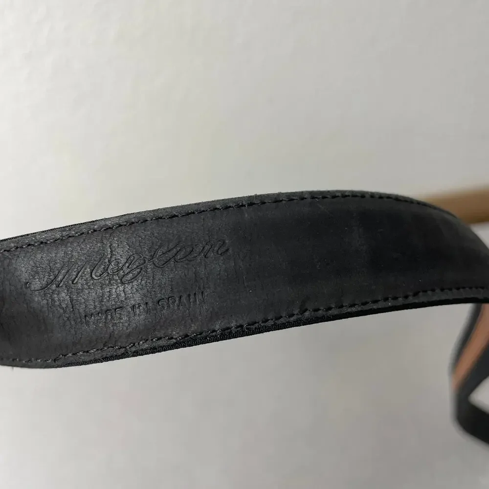 Mezlan Canvas Leather Belt Mens Medium Brown Black Silver Buckle Spain 1in